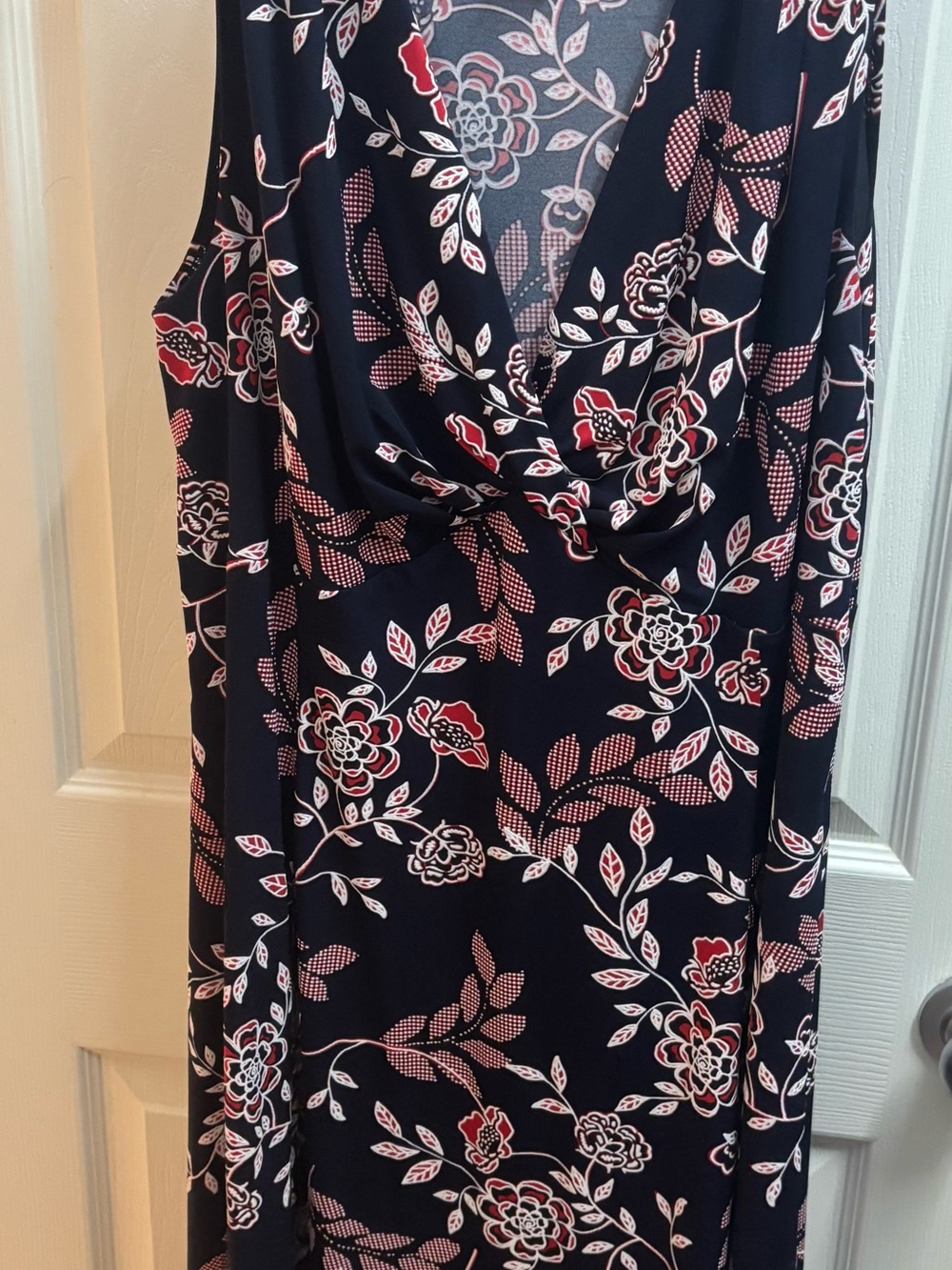 Enfocus Navy Dress with Red and White Floral Print